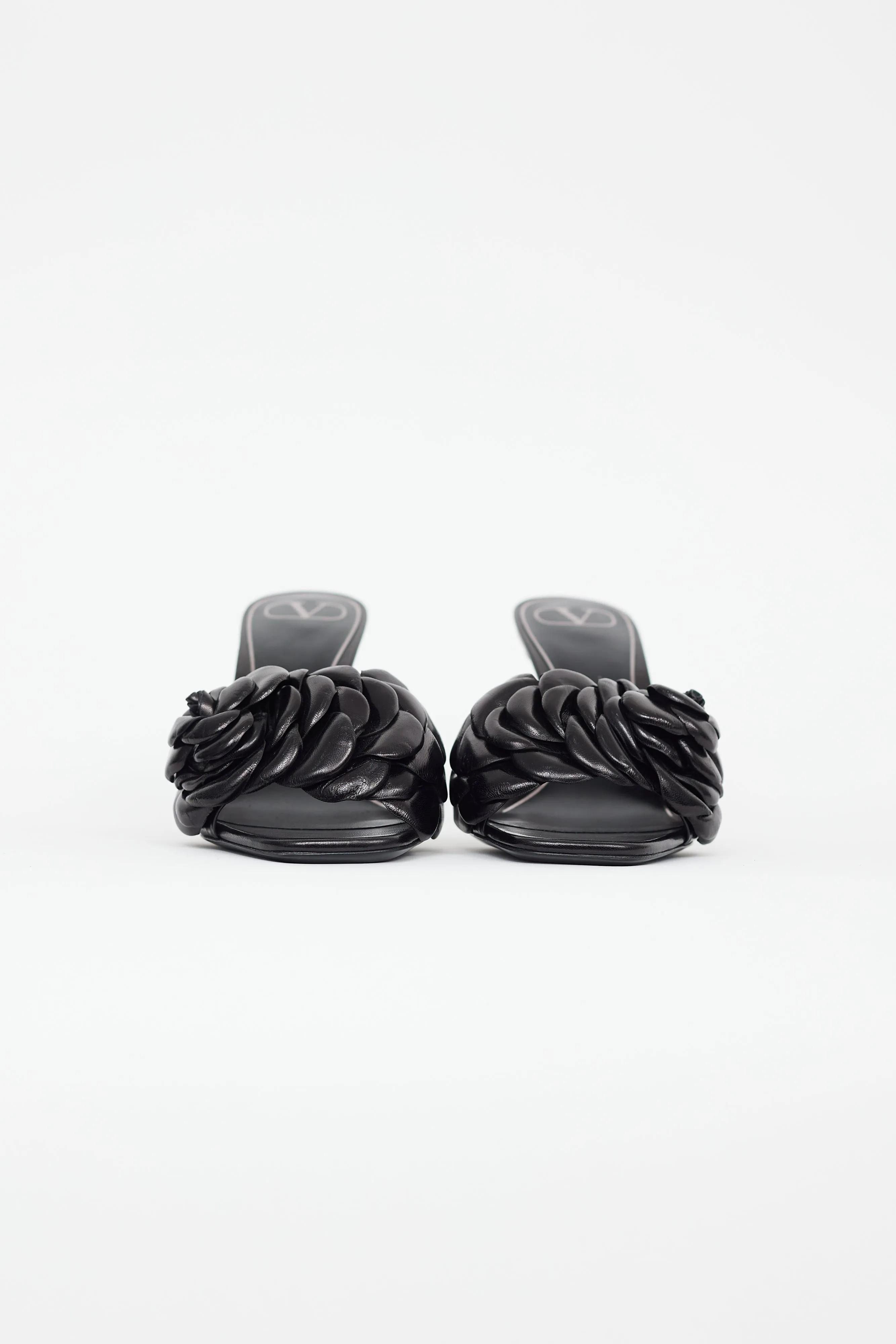 Black Leather Flower Mule