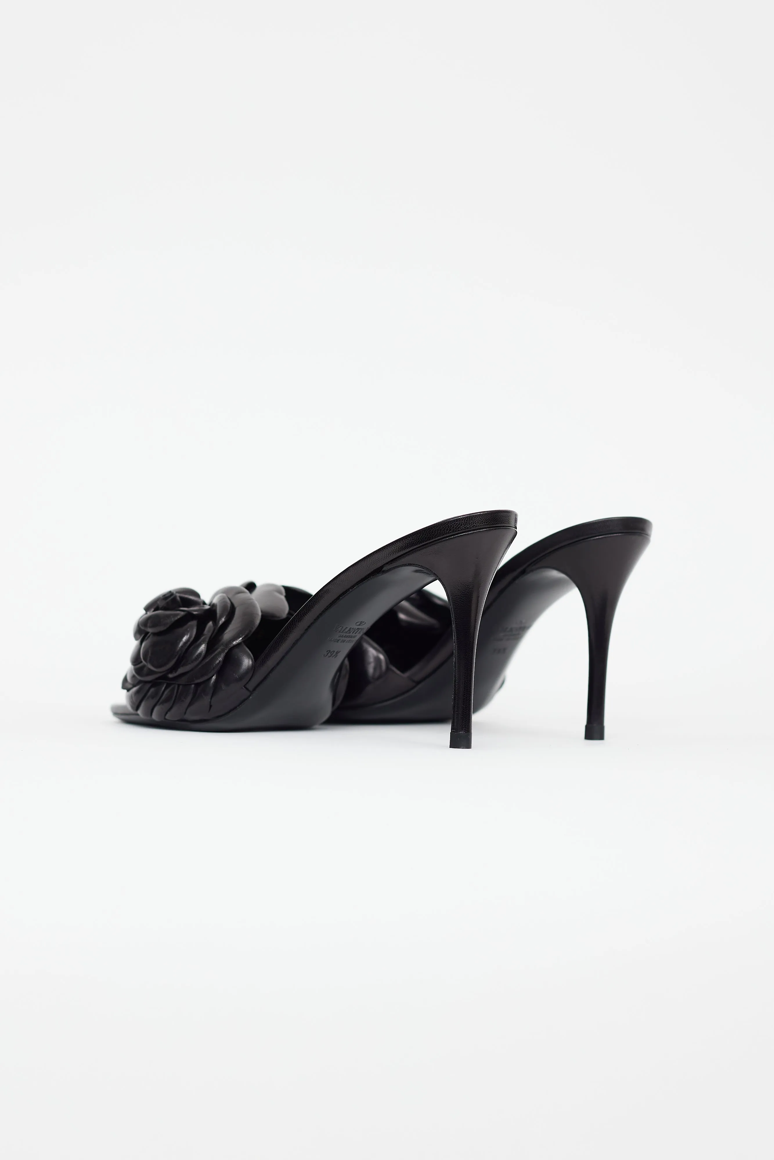 Black Leather Flower Mule