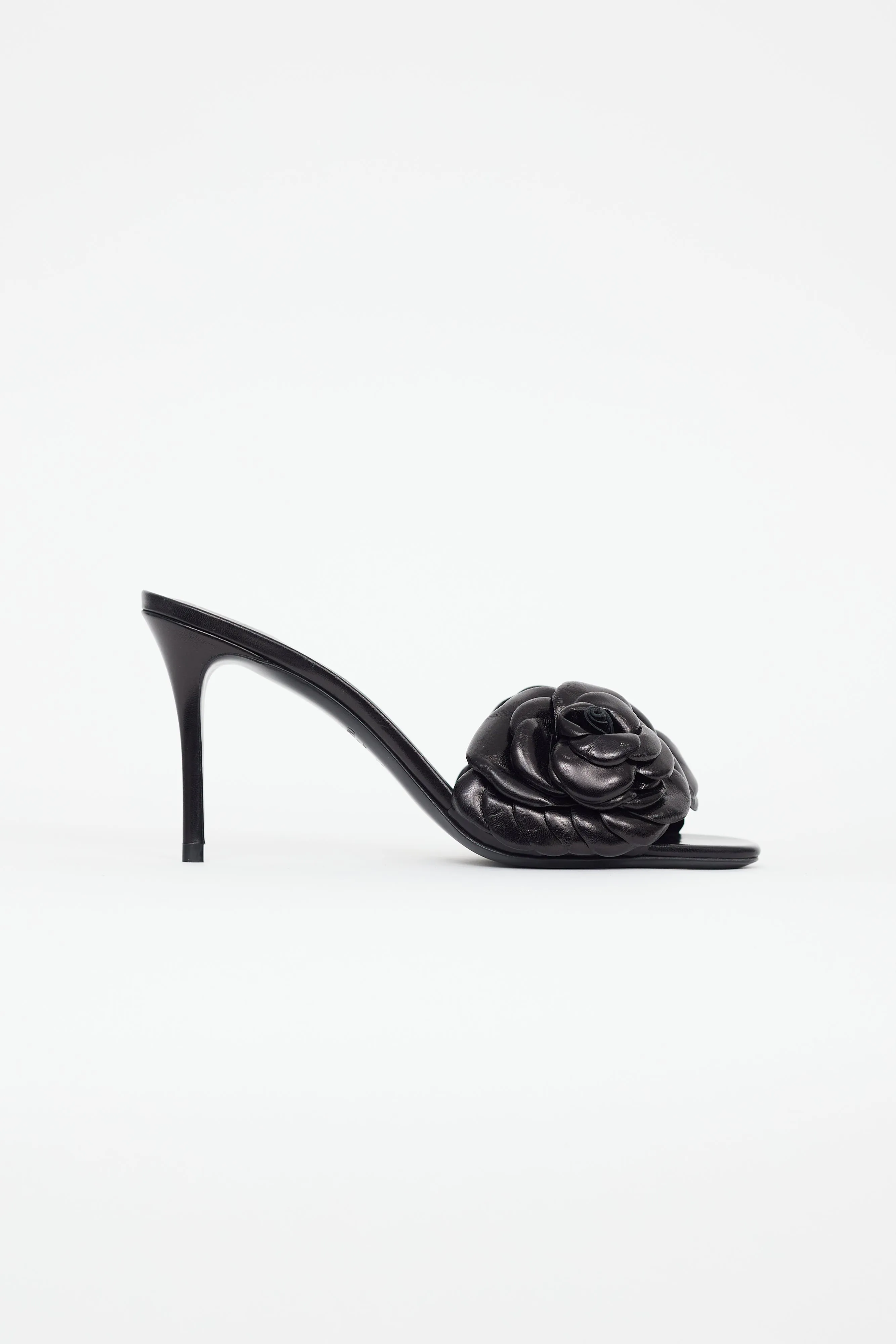 Black Leather Flower Mule