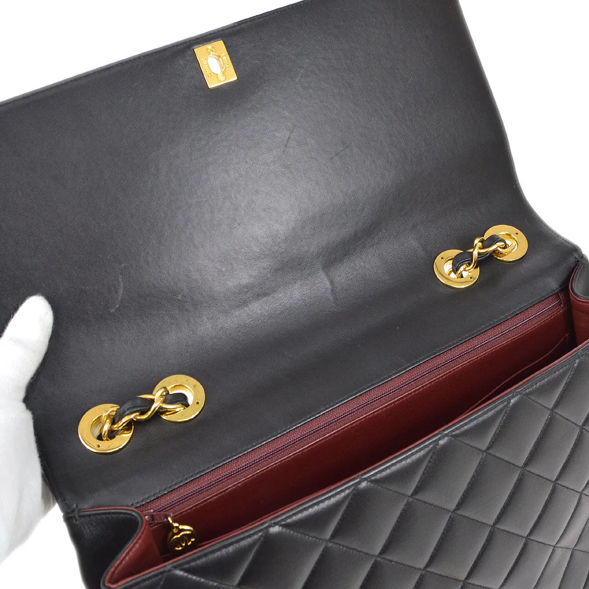 CHANEL 1991-1994 Chain Shoulder Bag Black Lambskin