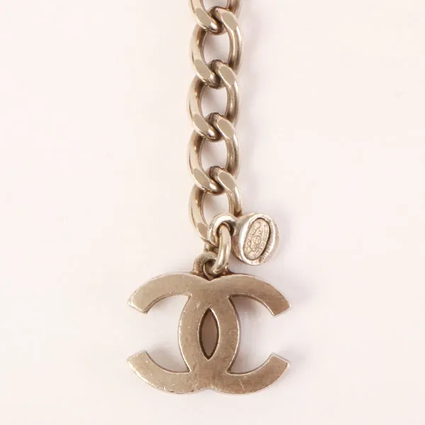 CHANEL 2006 Made Cc Mark Plate Rhinestone Design Chain Belt Silver