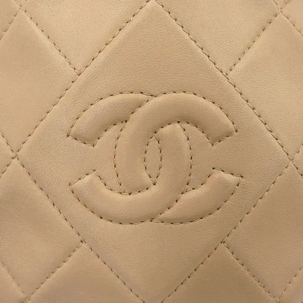 CHANEL Around 1990 Made Round Cc Mark Stitch Tassel Shoulder Bag Beige