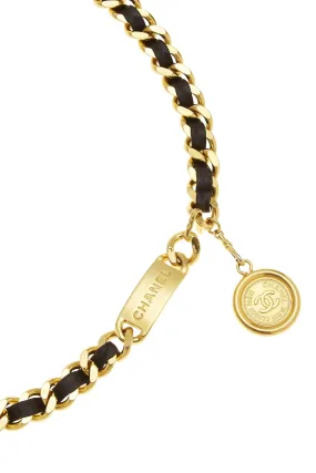 Chanel,  Gold & Black Leather 'CC' Medallion Chain Belt, Black