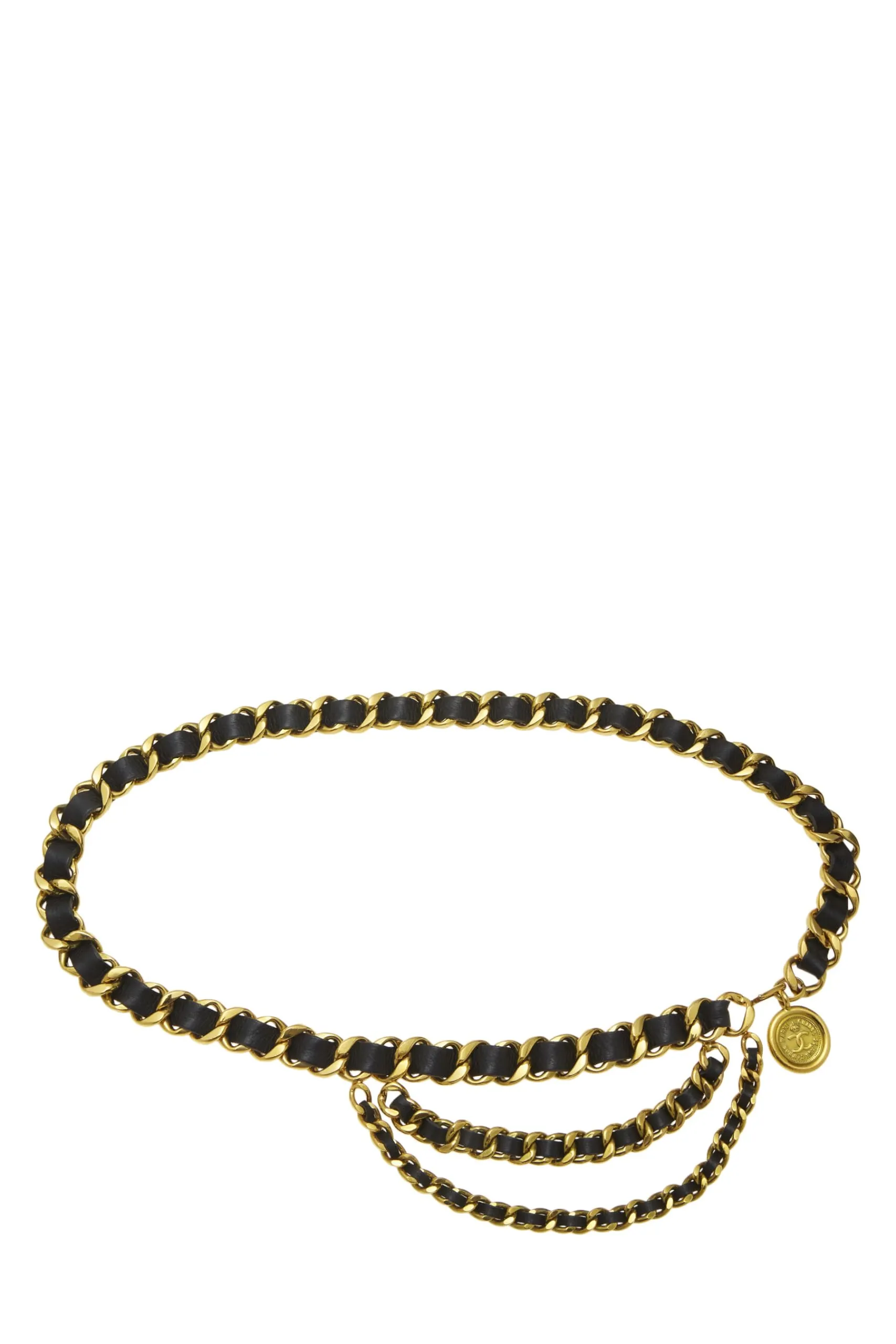 Chanel,  Gold & Black Leather Chain Belt 3, Black