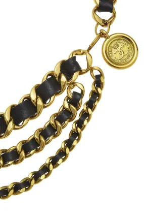 Chanel,  Gold & Black Leather Chain Belt 3, Black