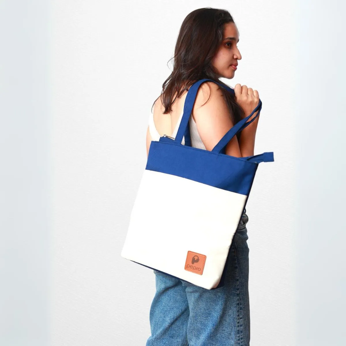 Dual Shade Shopper Tote Bag | Cotton Canvas | Hand-Crafted | Minimalistic Chic