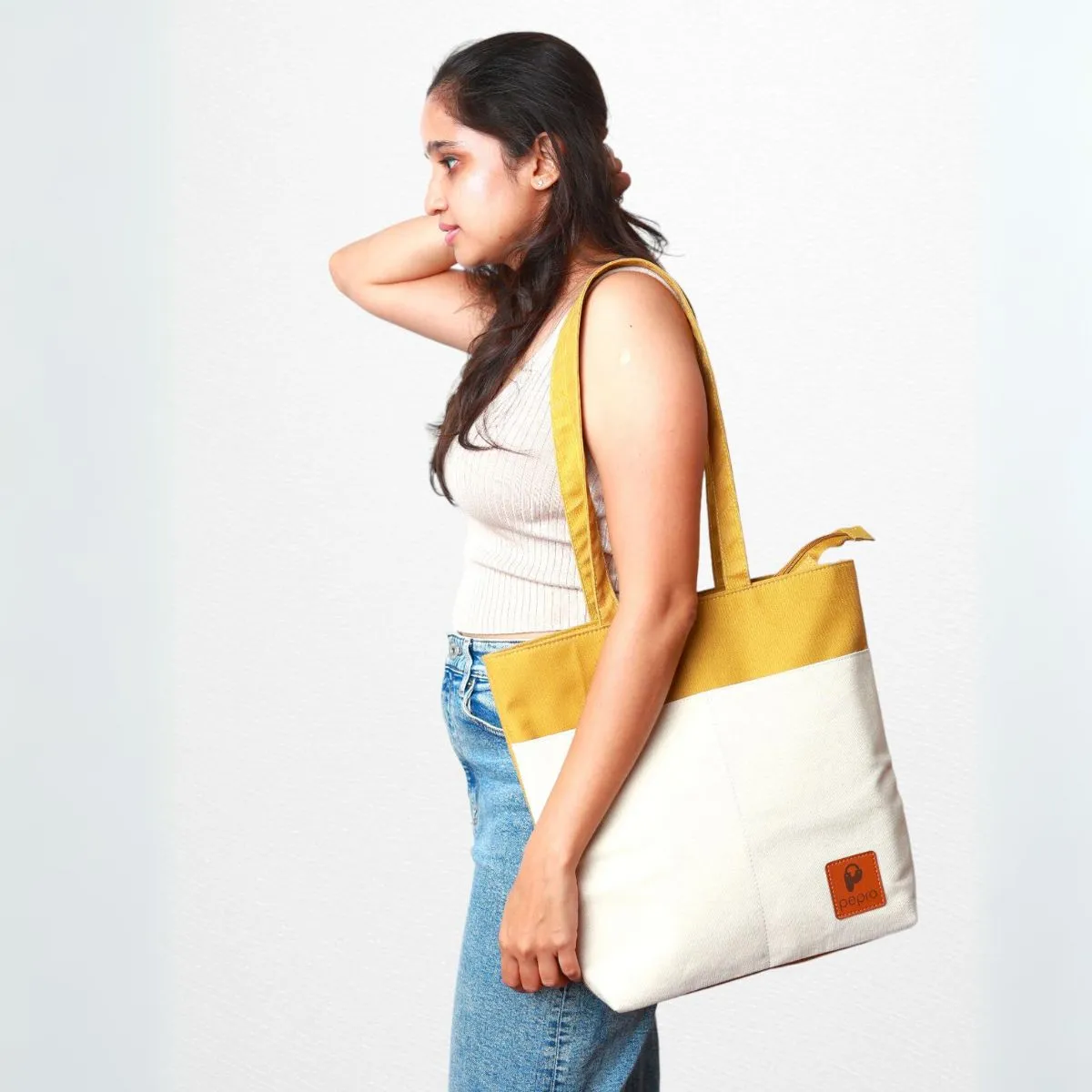 Dual Shade Shopper Tote Bag | Cotton Canvas | Hand-Crafted | Minimalistic Chic