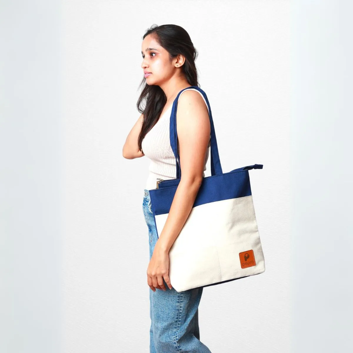 Dual Shade Shopper Tote Bag | Cotton Canvas | Hand-Crafted | Minimalistic Chic