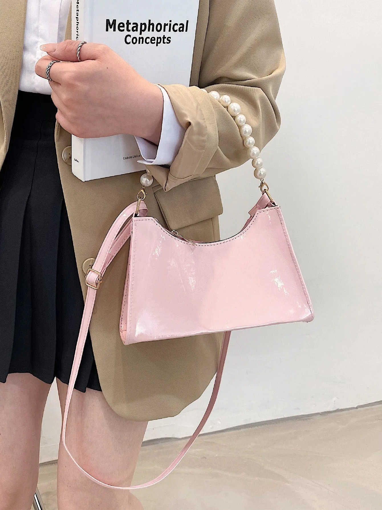 Faux Pearl Handle Shoulder Bag