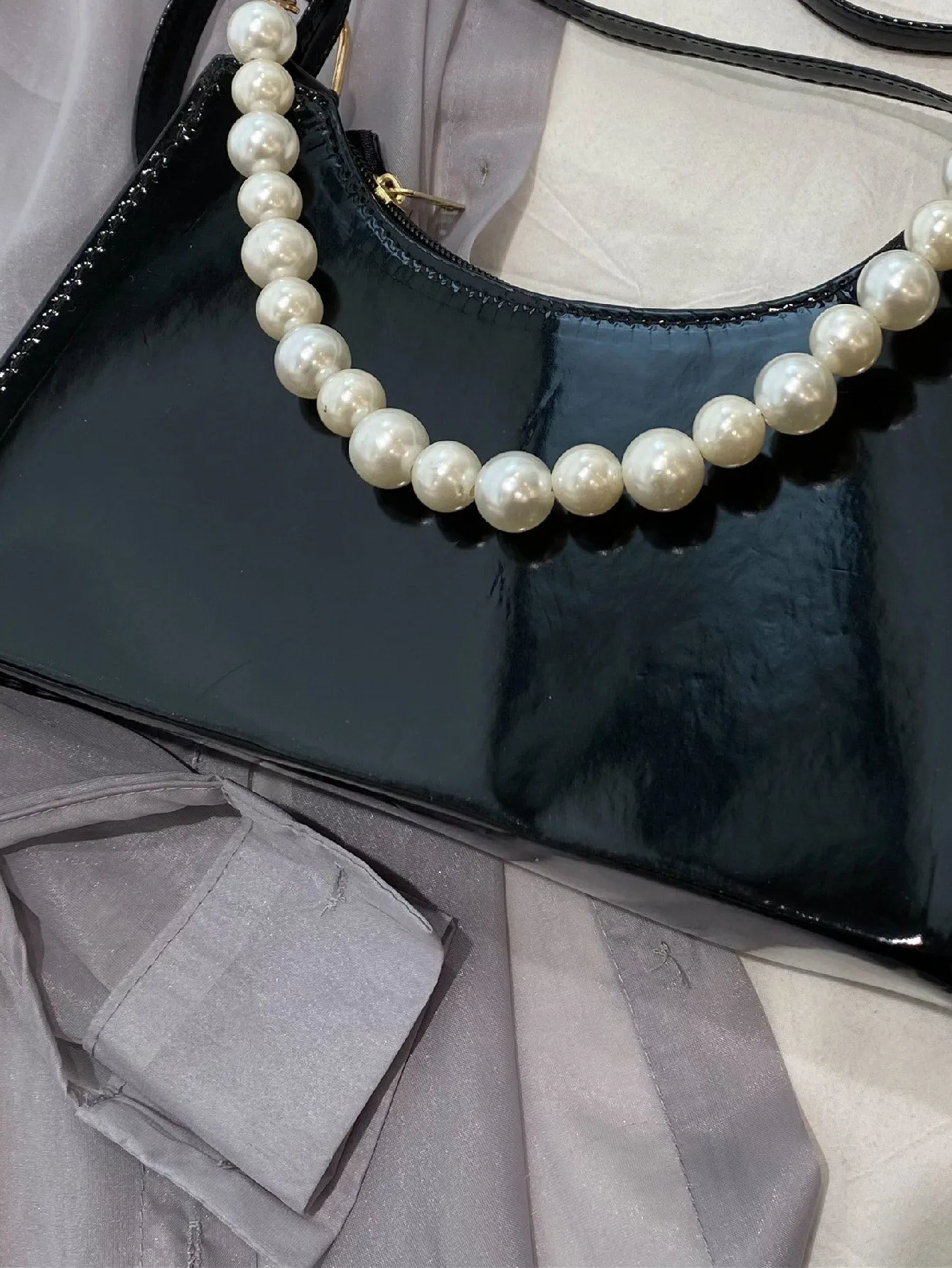 Faux Pearl Handle Shoulder Bag