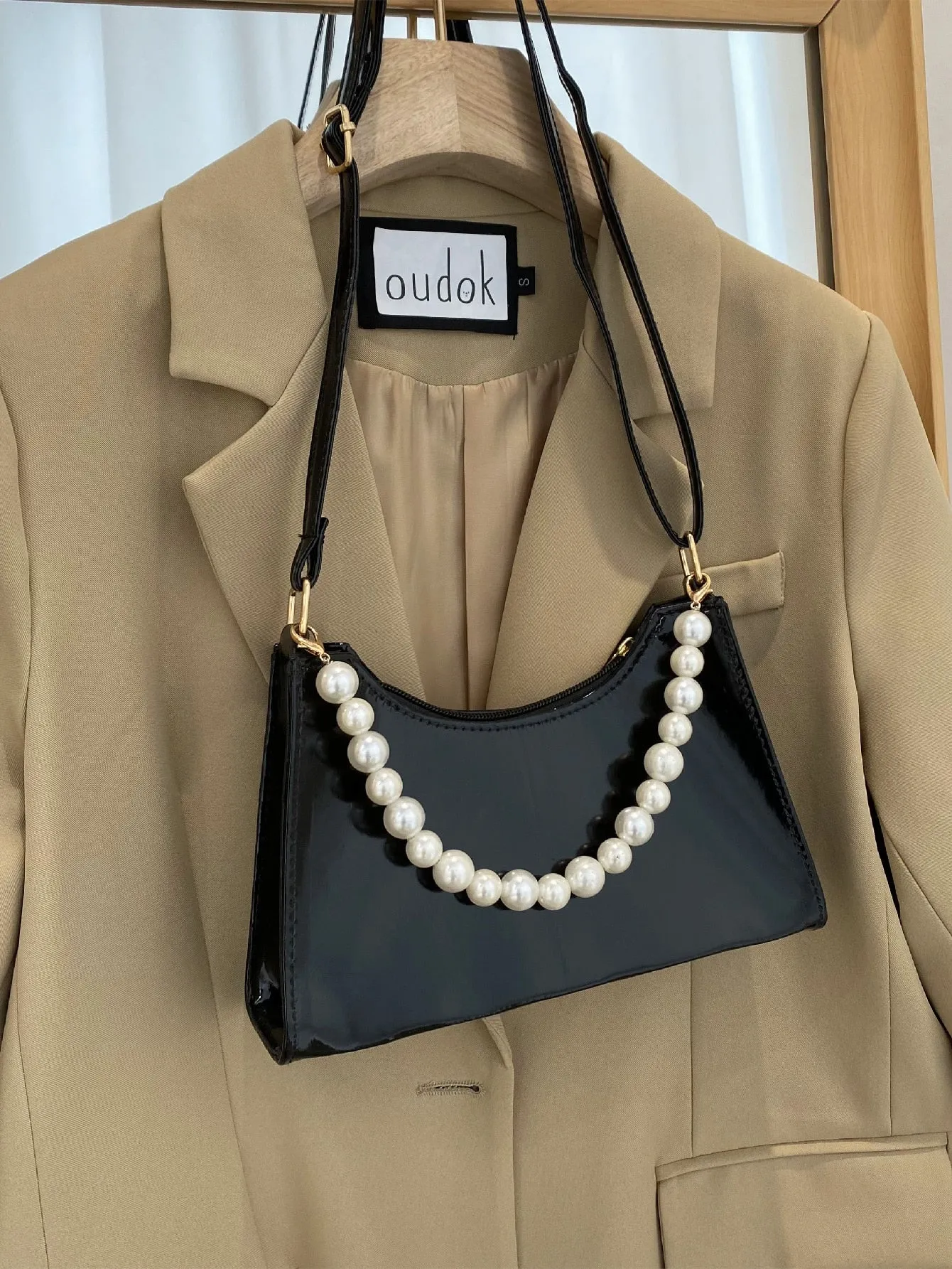Faux Pearl Handle Shoulder Bag