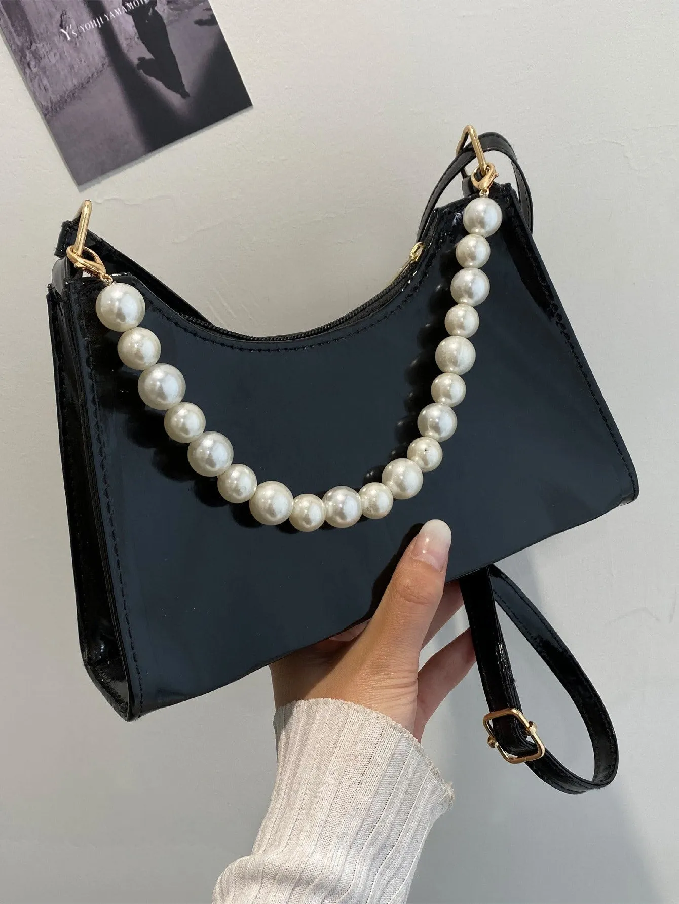Faux Pearl Handle Shoulder Bag