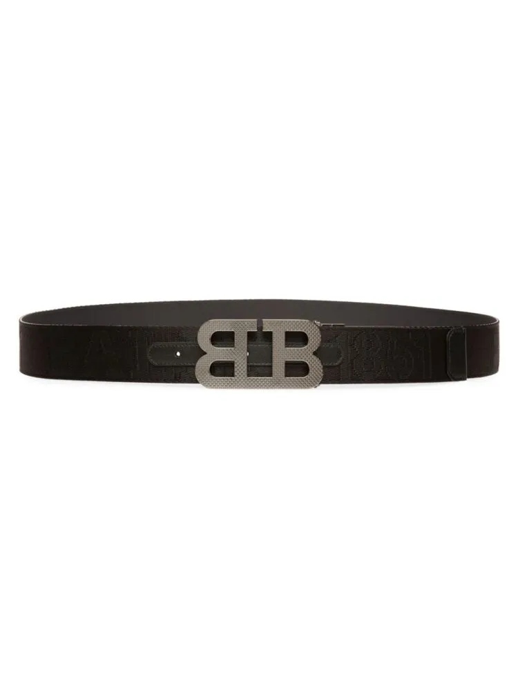 Iconic Bally Logo Embossed Fabric Belt, Black