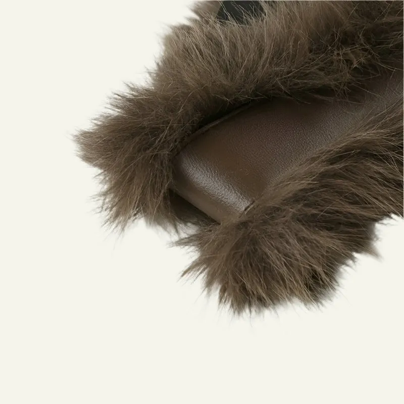 Vintage Style Faux Fur Waist Belt with Metal Hook