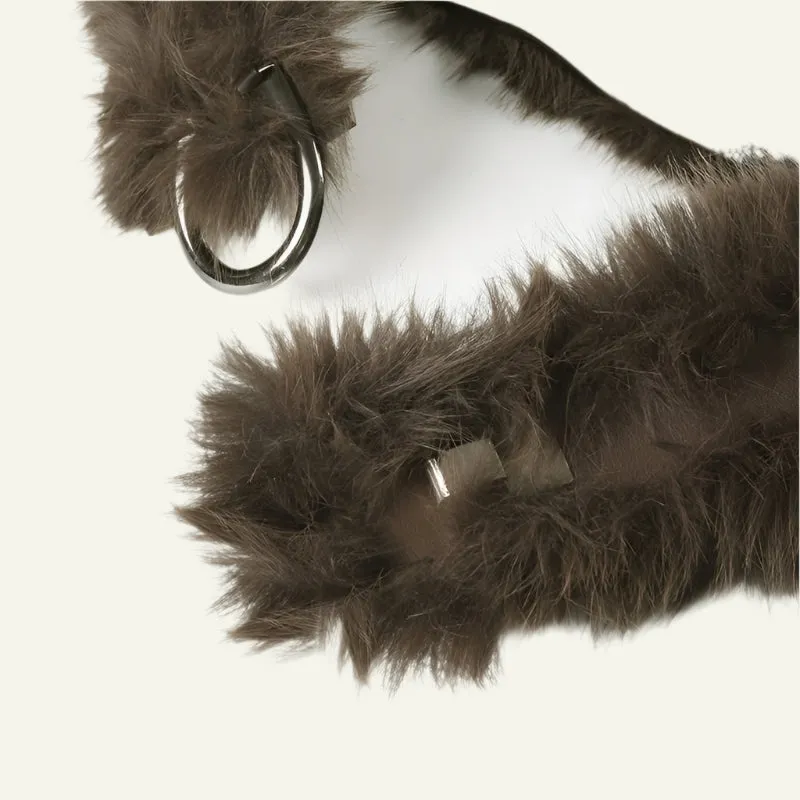 Vintage Style Faux Fur Waist Belt with Metal Hook